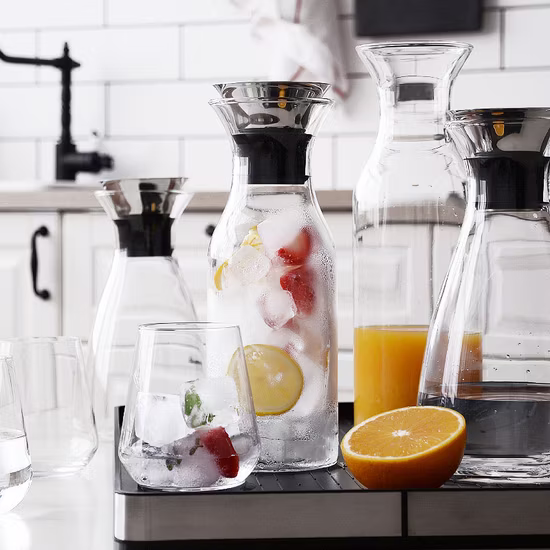 زجاجة مياة وعصائر مع غطاء ، سعه 1 لتر ، زجاج شفاف ، موديل 5215