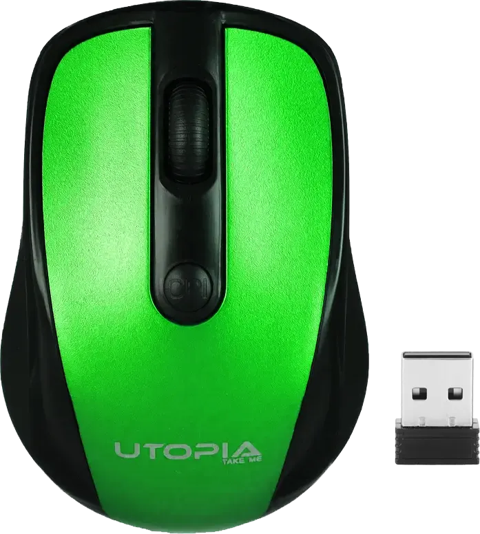 ماوس لاسلكي يوتوبيا، 1600 نقطة في البوصة، أسود*أخضر، U-101