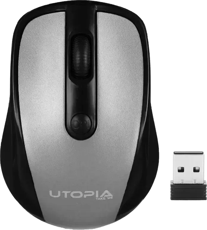 ماوس لاسلكي يوتوبيا، 1600 نقطة في البوصة، أسود*فضي، U-101