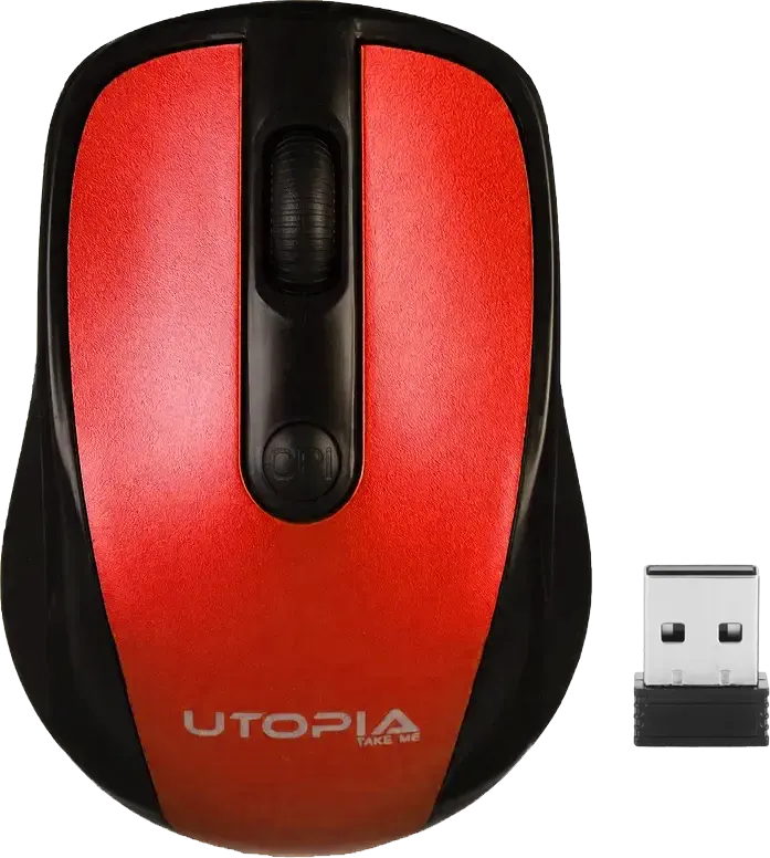 ماوس لاسلكي من يوتوبيا، 1600 نقطة في البوصة، 4 أزرار، أسود* أحمر،U-101