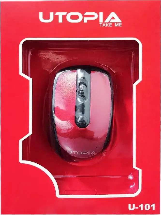 ماوس لاسلكي من يوتوبيا، 1600 نقطة في البوصة، 4 أزرار، أسود* أحمر،U-101