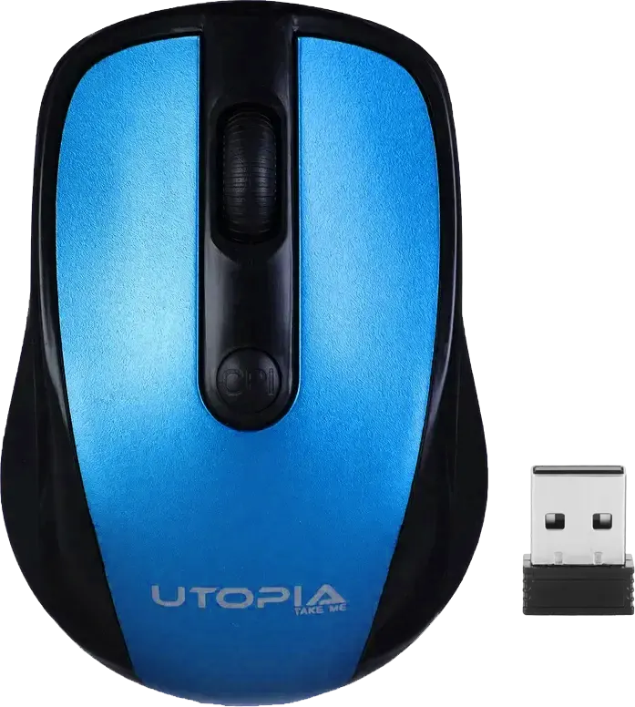 ماوس لاسلكي من يوتوبيا، 1600 نقطة في البوصة، 4 أزرار، أسود* أزرق،U-101