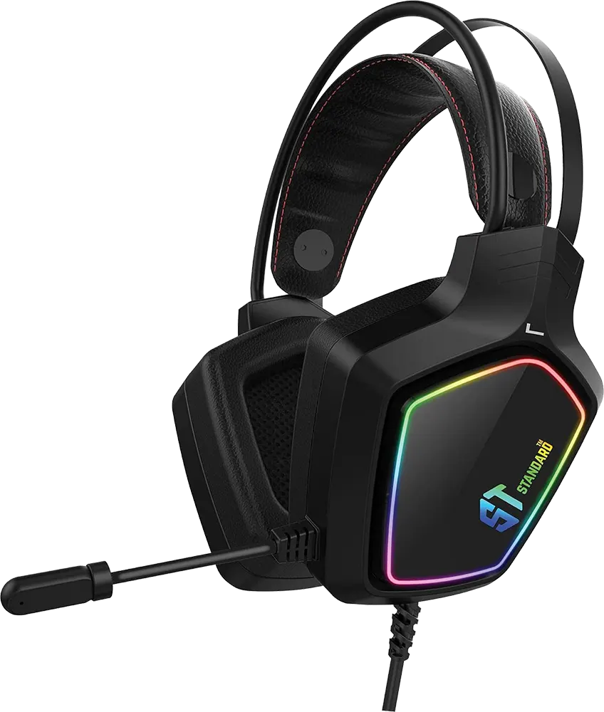 سماعة رأس سلكية للألعاب، USB، ميكروفون، ضوء RGB ، أسود ، GM-08