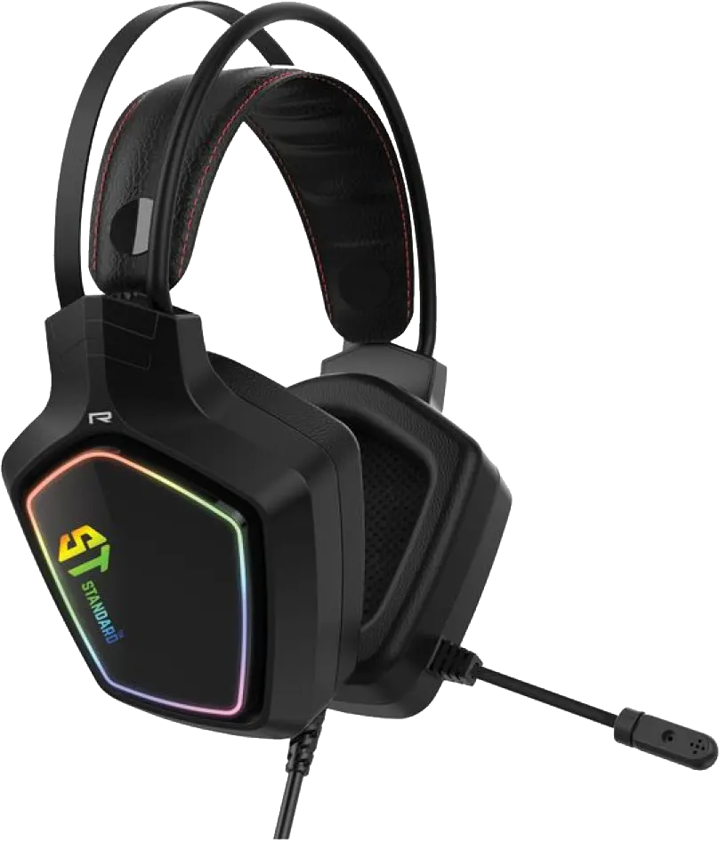 سماعة رأس سلكية للألعاب، USB، ميكروفون، ضوء RGB ، أسود ، GM-08