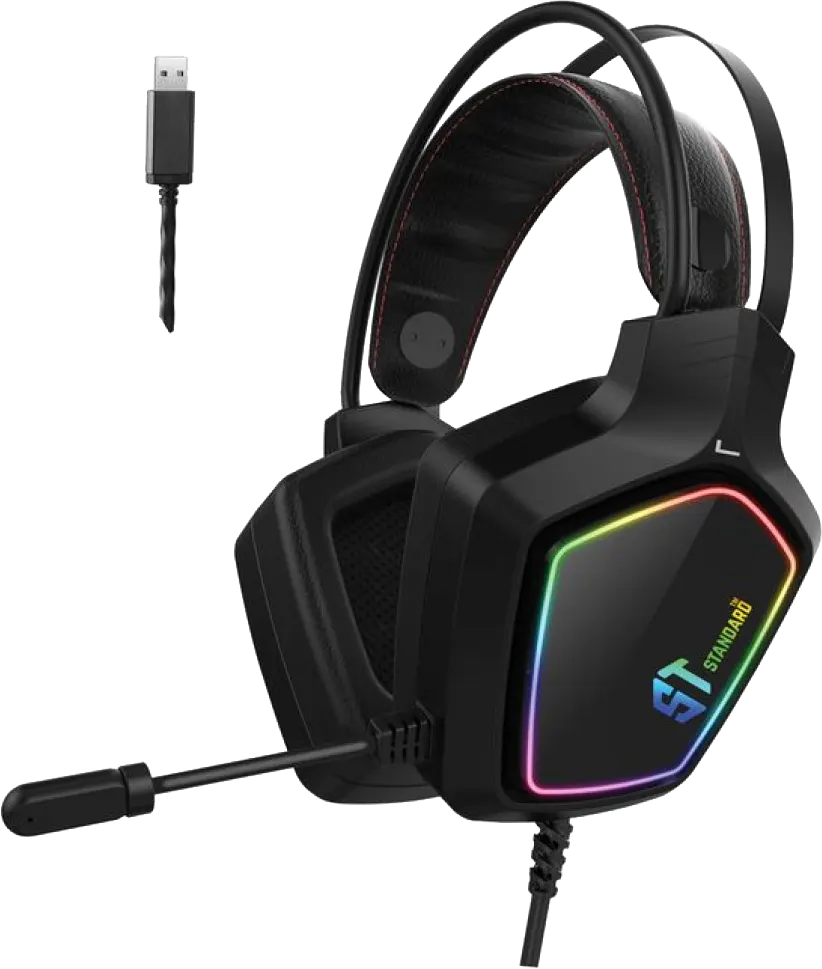 سماعة رأس سلكية للألعاب، USB، ميكروفون، ضوء RGB ، أسود ، GM-08