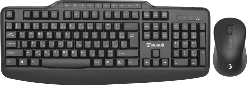 مجموعة لوحة مفاتيح وماوس لاسلكية ستاندرد، 2.4 جيجاهرتز، أسود، KCW-6000