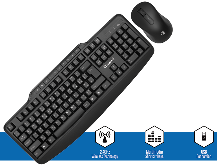 مجموعة لوحة مفاتيح وماوس لاسلكية ستاندرد، 2.4 جيجاهرتز، أسود، KCW-6000