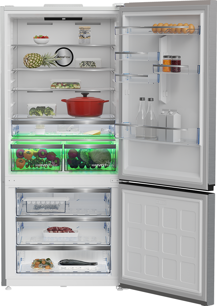 Beko No Frost Combi Refrigerator, 570 Liters, 2 Doors, Inverter, Digital Screen, Silver, RCNE690E20DZXP