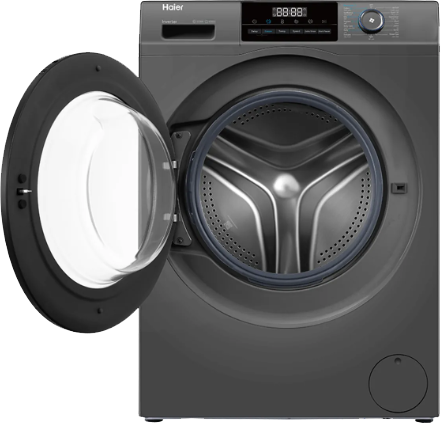 غسالة ملابس هاير فول اوتوماتيك تحميل أمامي، 9 كيلو، 1400 لفة، انفرتر، خاصية البخار، شاشة ديجيتال، سيلفر، HW90-BP14929AS6