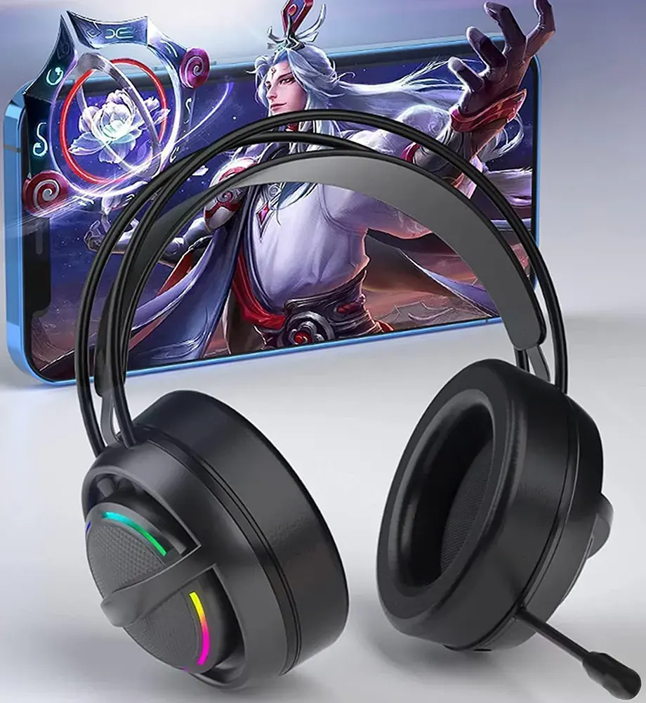 سماعة رأس سلكية للألعاب من سبارك، ميكروفون مدمج، منفذ USB ومقبس صوت 3.5 ملم، أسود، H106