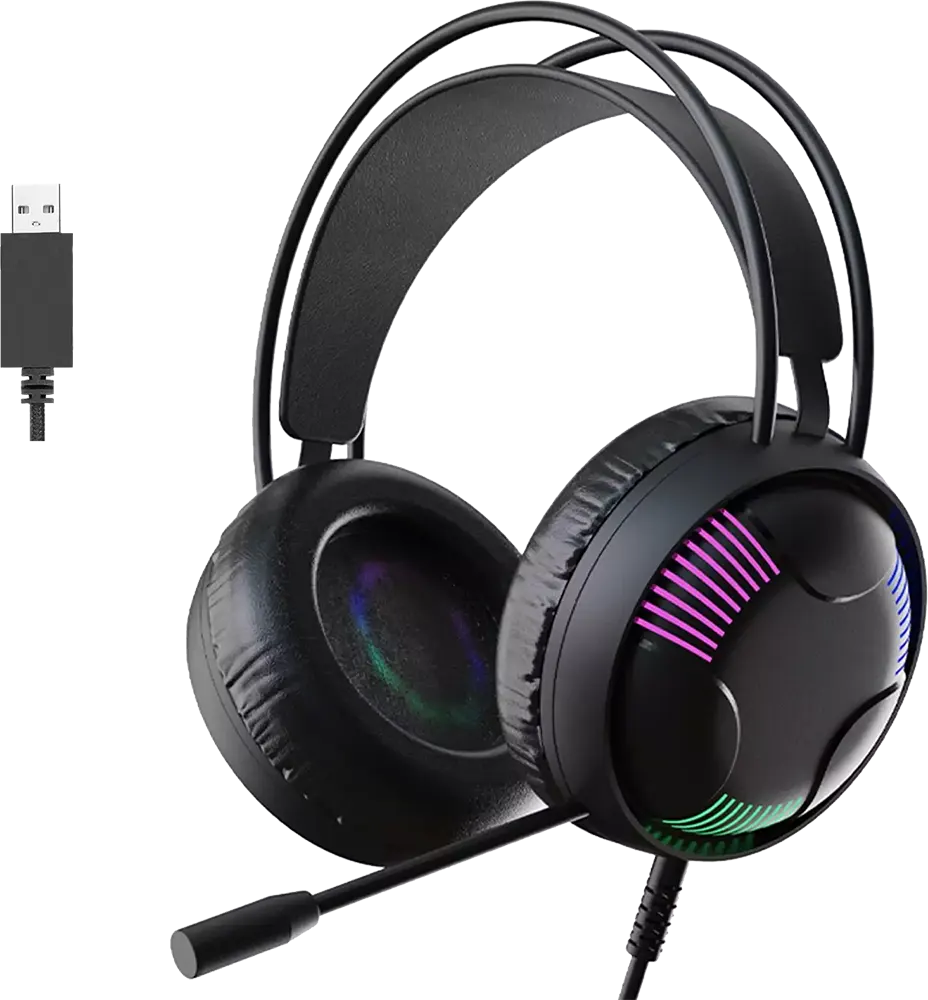سماعة رأس سلكية للألعاب من سبارك، ميكروفون مدمج، منفذ USB، أسود، H108
