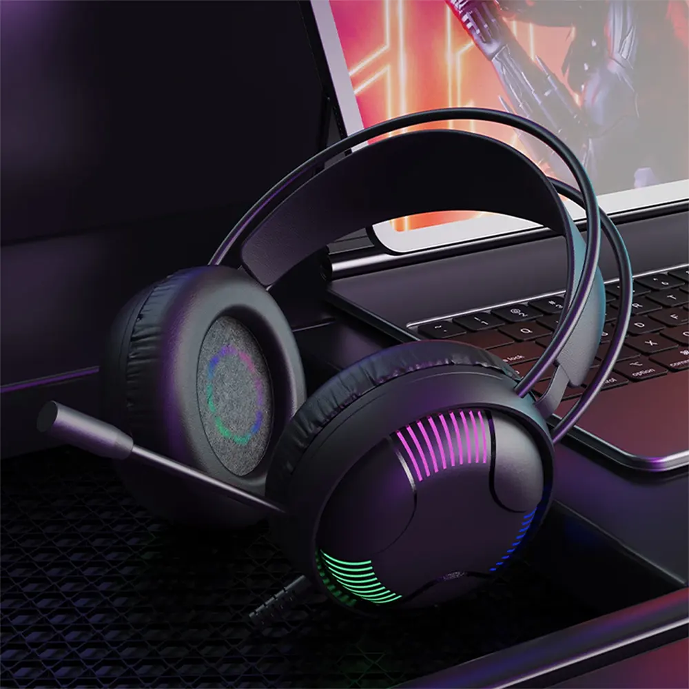 سماعة رأس سلكية للألعاب من سبارك، ميكروفون مدمج، منفذ USB، أسود، H108