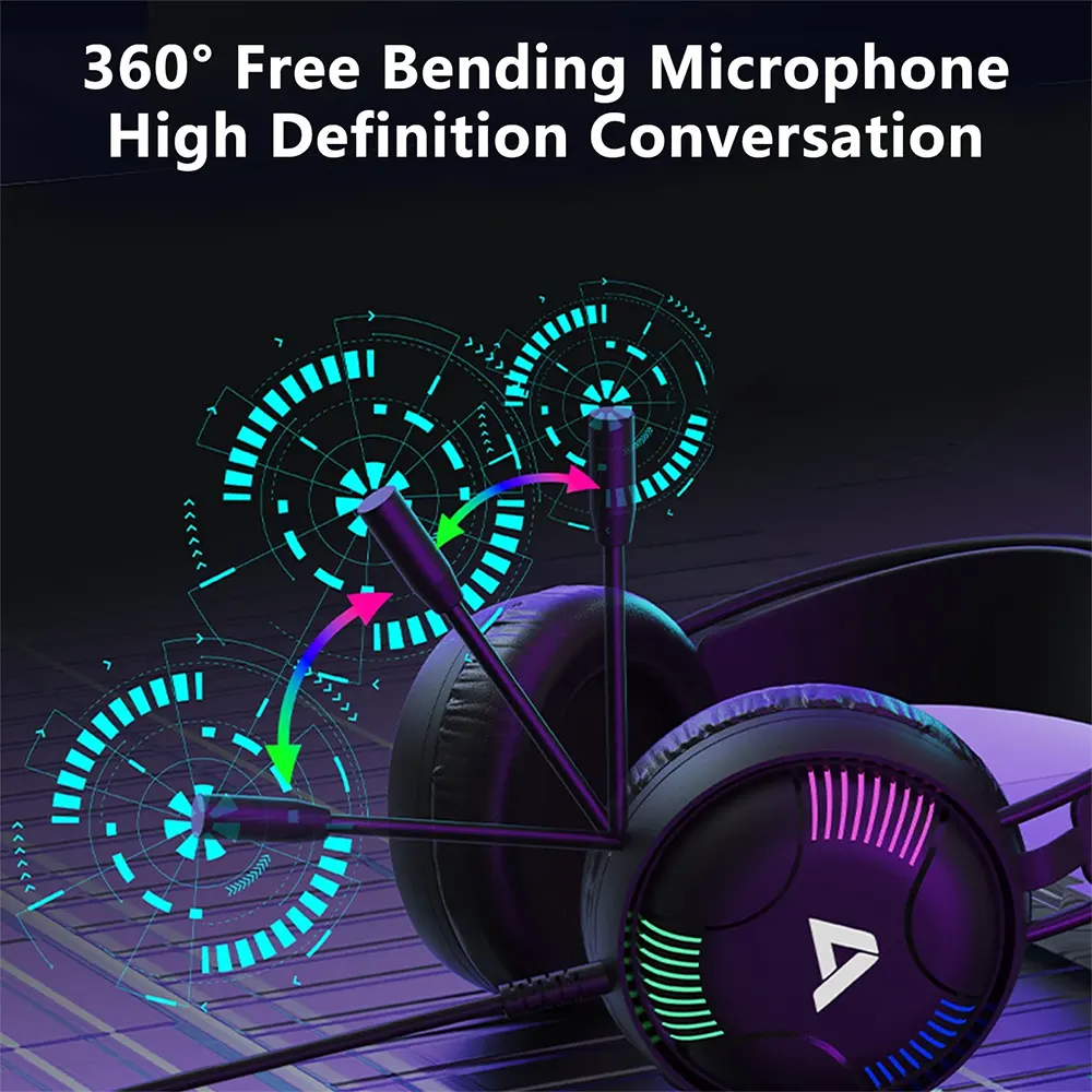 سماعة رأس سلكية للألعاب من سبارك، ميكروفون مدمج، منفذ USB، أسود، H108