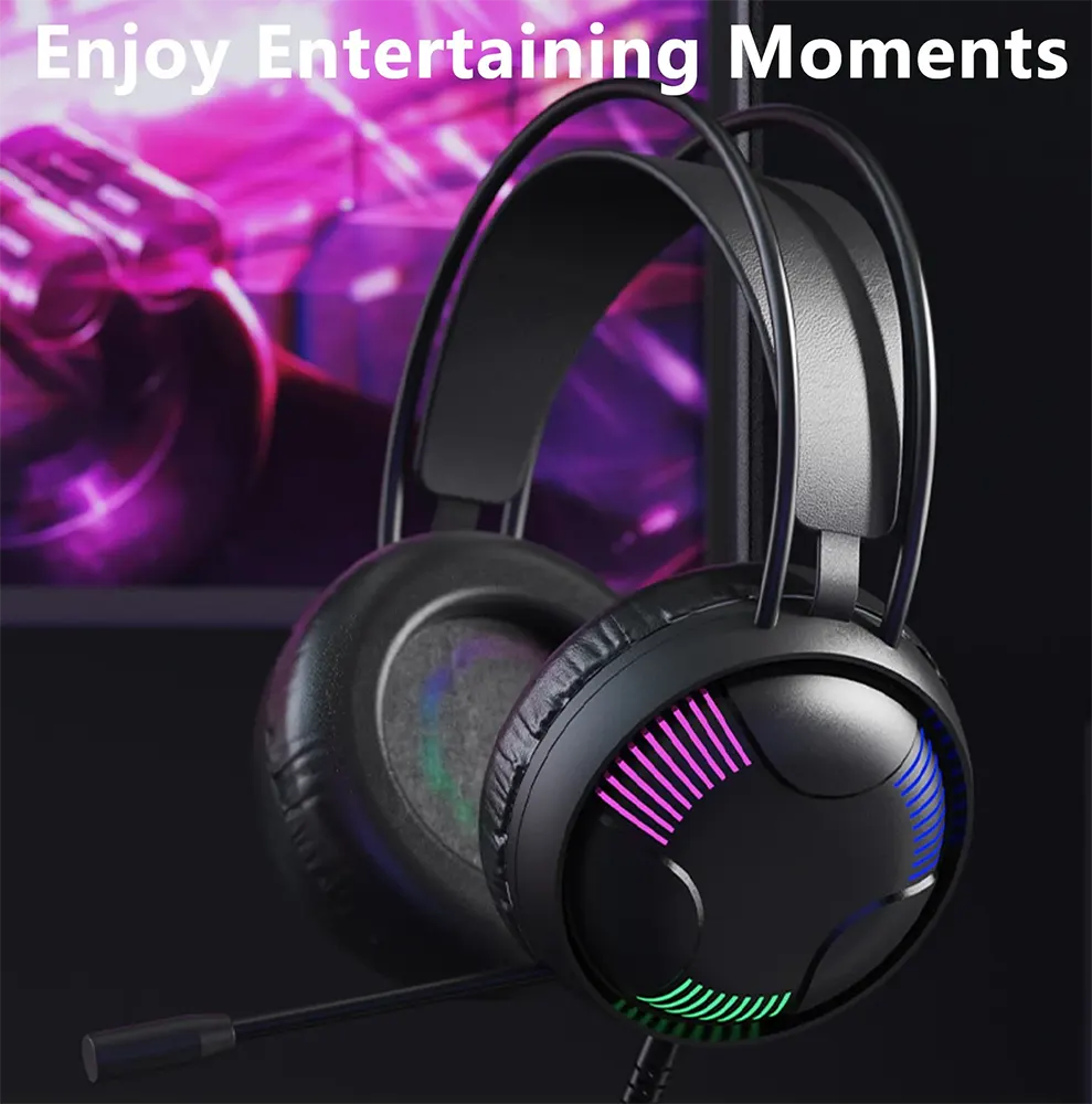 سماعة رأس سلكية للألعاب من سبارك، ميكروفون مدمج، منفذ USB، أسود، H108