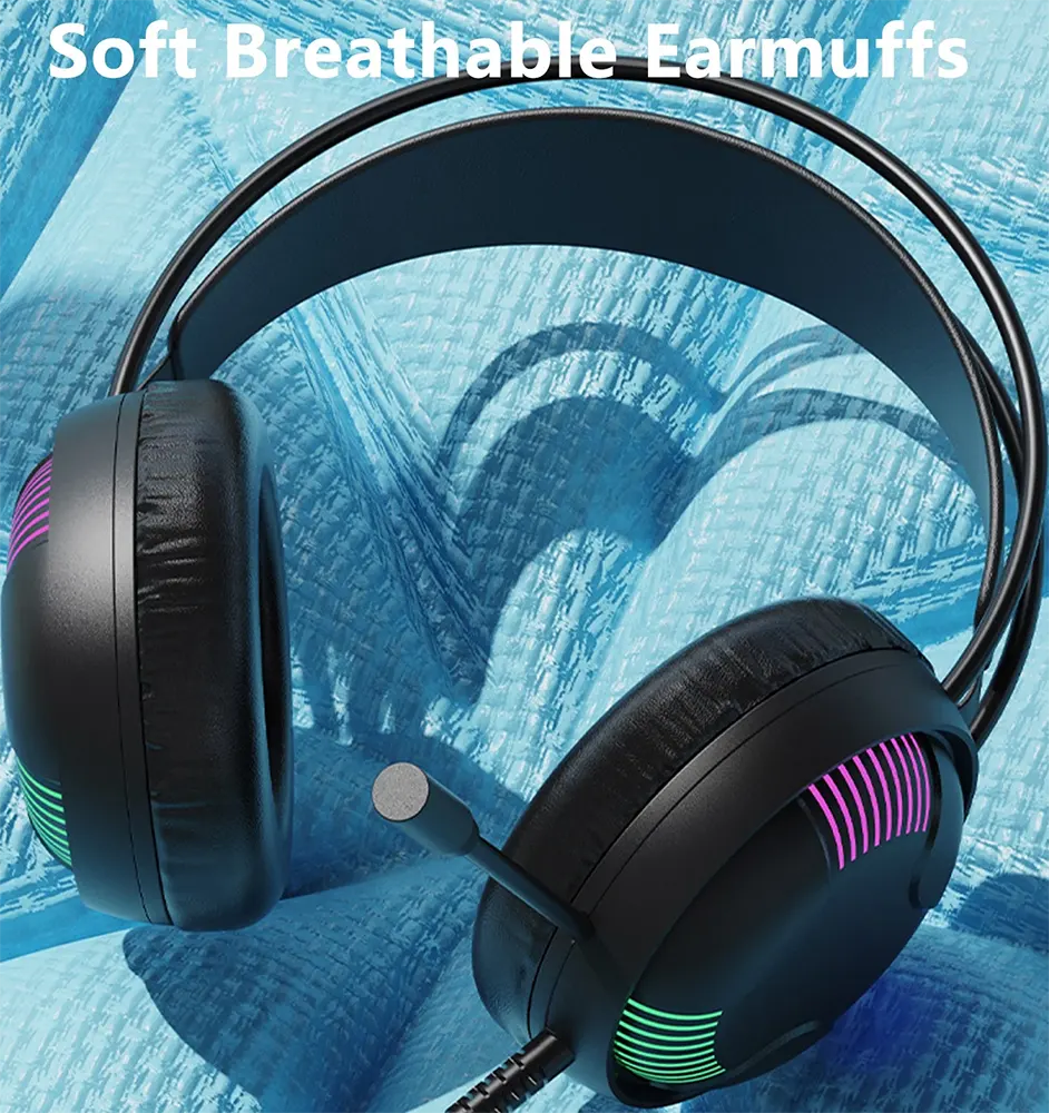 سماعة رأس سلكية للألعاب من سبارك، ميكروفون مدمج، منفذ USB، أسود، H108