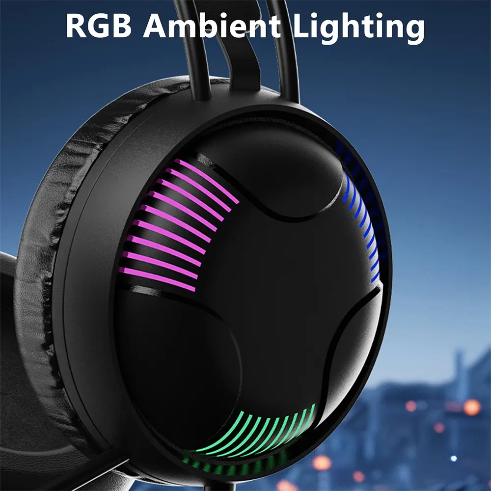 سماعة رأس سلكية للألعاب من سبارك، ميكروفون مدمج، منفذ USB، أسود، H108