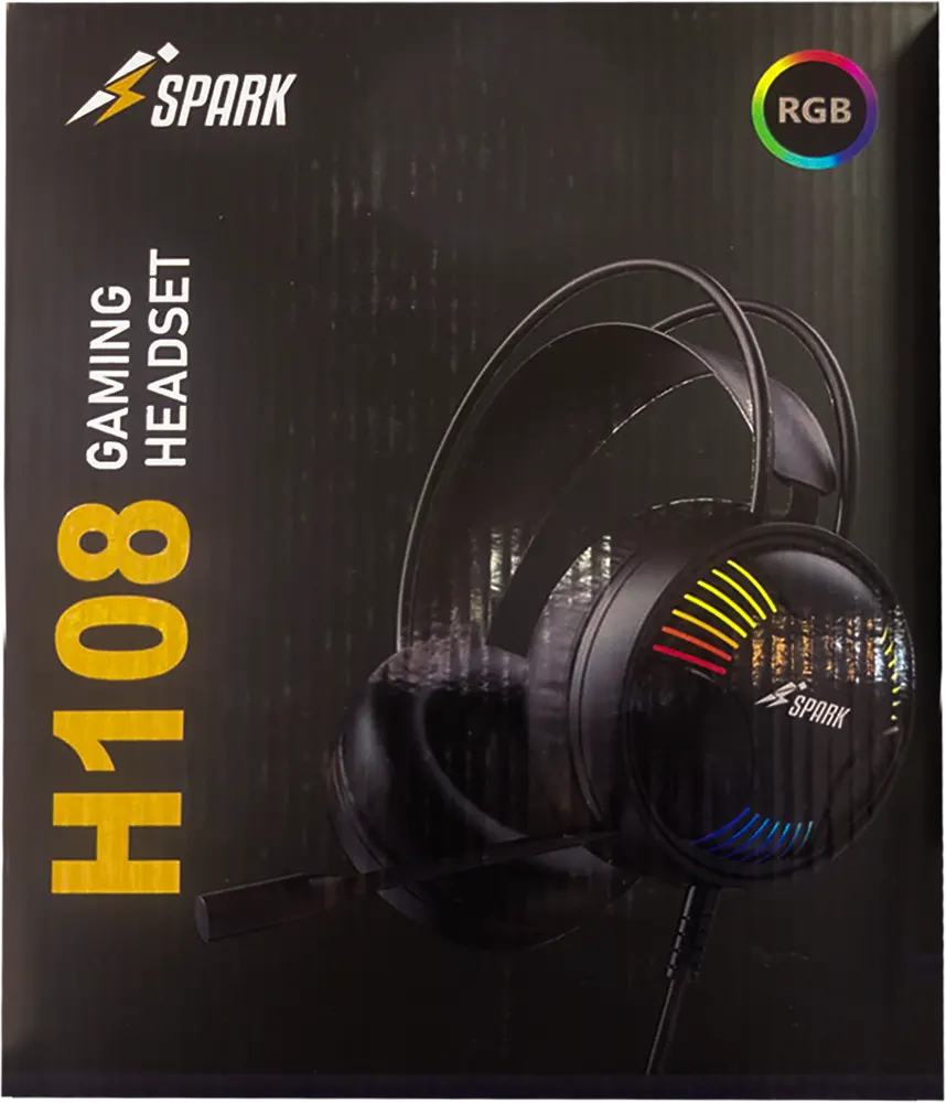 سماعة رأس سلكية للألعاب من سبارك، ميكروفون مدمج، منفذ USB، أسود، H108