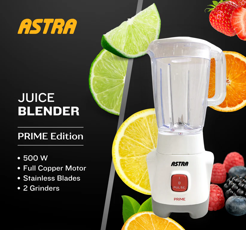 خلاط كهربائي استرا ، 500 وات ، سعة 1.7 لتر ، سرعة واحدة ، 2 مطحنة ، أبيض