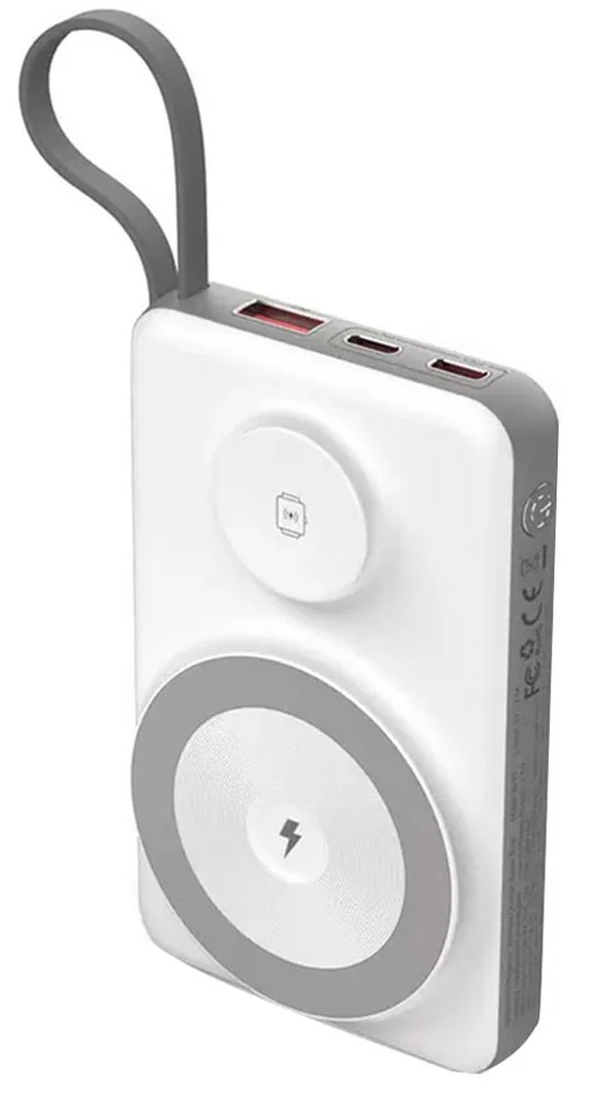 باور بانك مومو لاسلكي مجناتيك ، 10000 مللي أمبير ، شاحن ساعة سمارت ، شحن سريع 2 × PD Type-C  ، قدرة 22.5 واط ، أبيض ، MO-044402