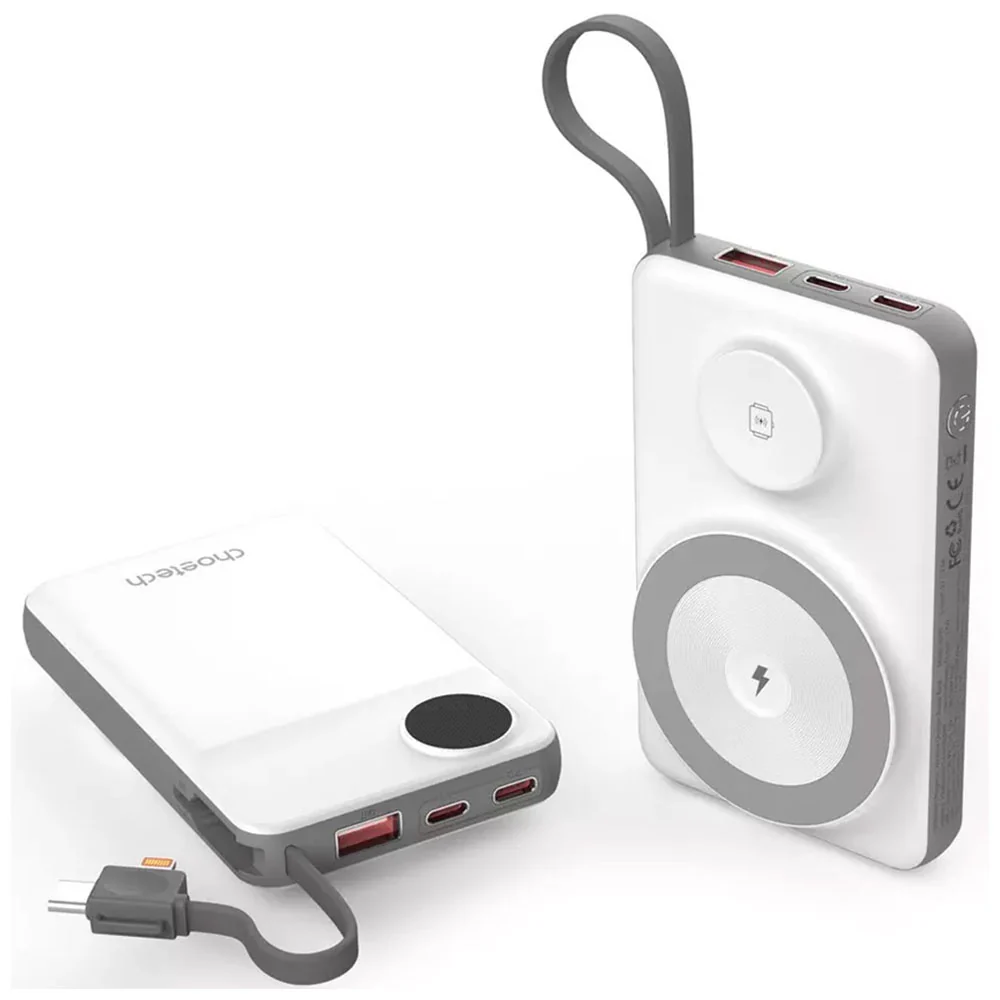 باور بانك مومو لاسلكي مجناتيك ، 10000 مللي أمبير ، شاحن ساعة سمارت ، شحن سريع 2 × PD Type-C  ، قدرة 22.5 واط ، أبيض ، MO-044402