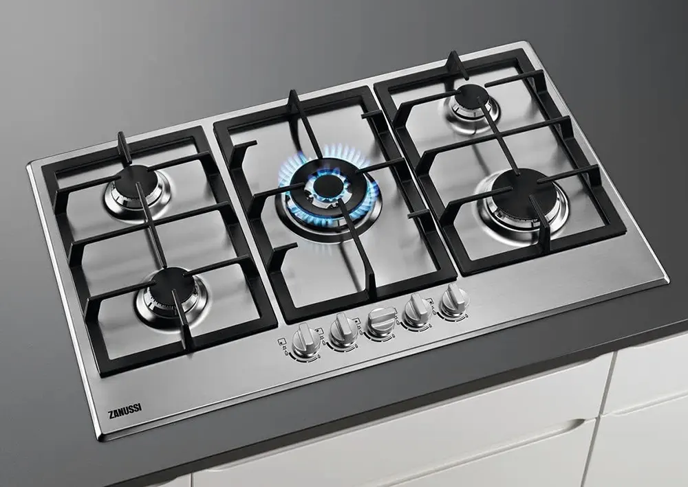 بوتاجاز غاز مسطح بلت ان زانوسي 90*60 سم، 5 شعلة، أمان كامل، استانلس ستيل، فضي، موديل ZGH96524XS