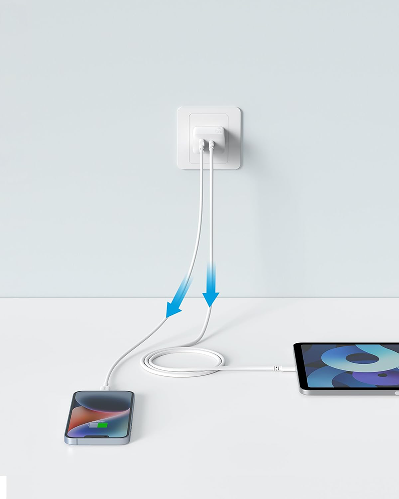 شاحن انكر نونو، 20 وات، منفذين للشحن، أبيض، A2348621