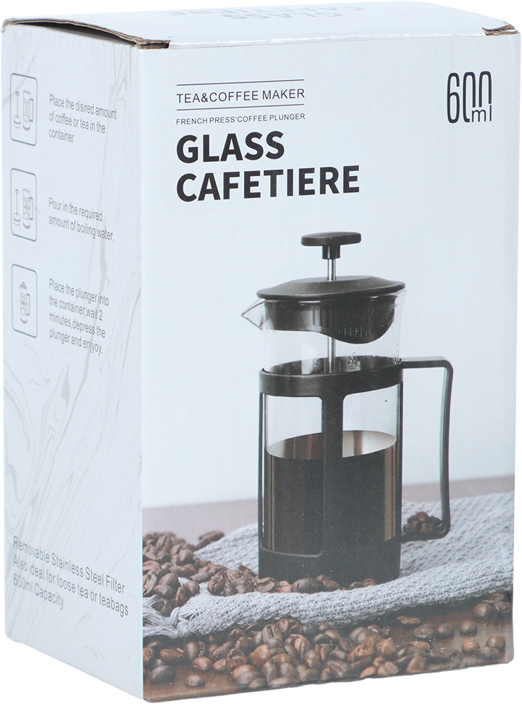 ماكينة تحضير القهوة الفرنسية بالضغط ، 600مل، زجاج البوروسيليكات السميك المقاوم للحرارة ، أسود