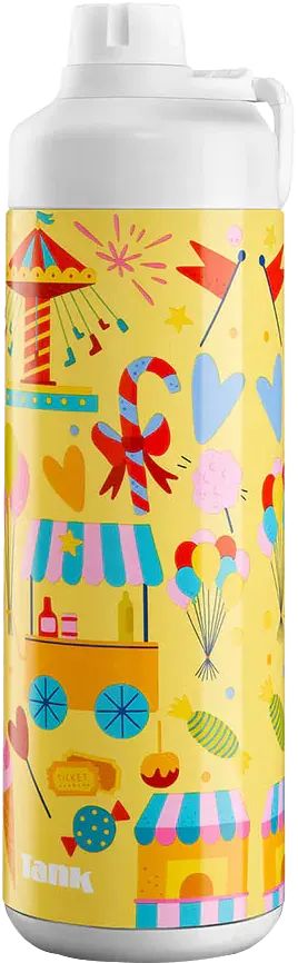 زجاجة مياه تانك سوبر كول برسومات، سعة 650 مل، لون اصفر