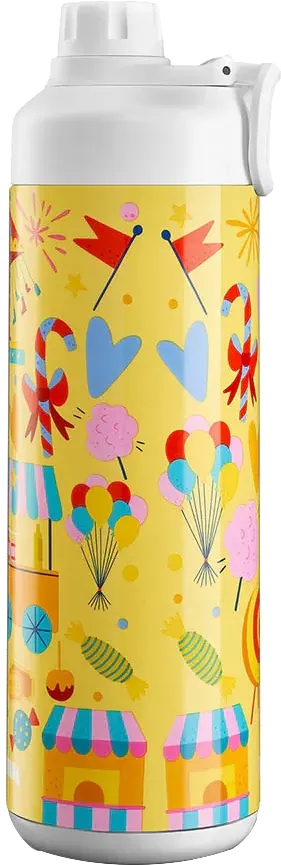 زجاجة مياه تانك سوبر كول برسومات، سعة 650 مل، لون اصفر