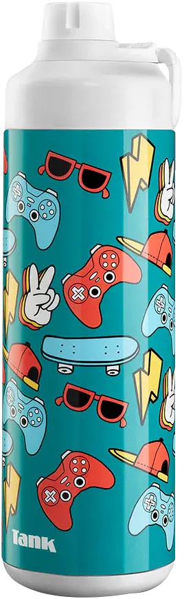 زجاجة مياه تانك سوبر كول برسومات، سعة 650 مل، لون بترولي