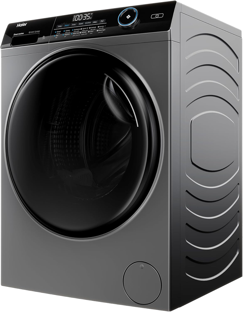 غسالة ملابس هاير فول اوتوماتيك تحميل أمامي، 9 كيلو، 1400 لفة، انفرتر، خاصية البخار، واي فاي، شاشة ديجيتال، سيلفر، HW90-B14959S6TU1