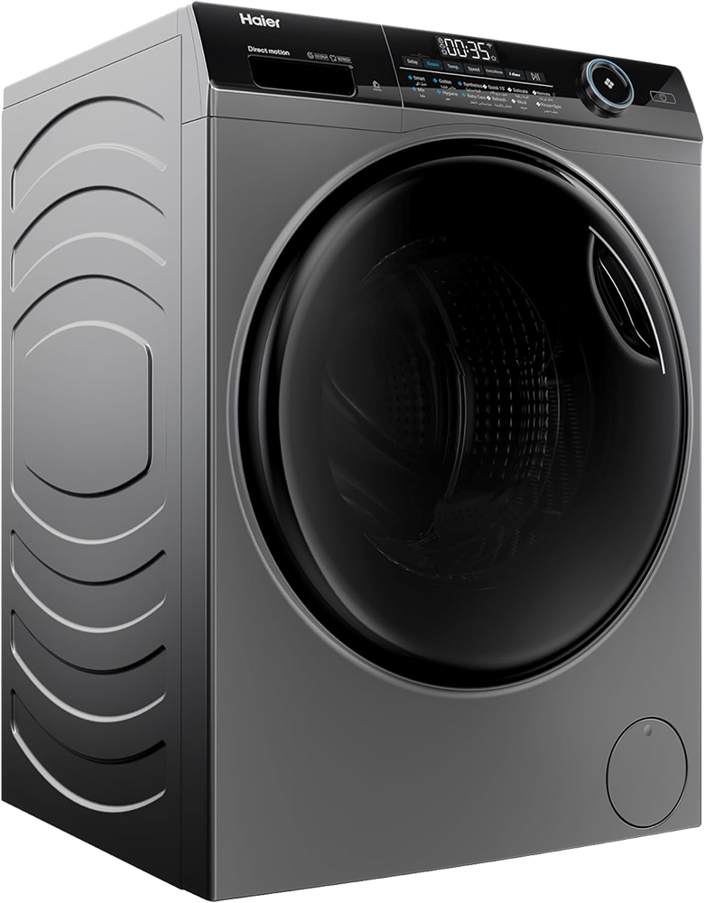 غسالة ملابس هاير فول اوتوماتيك تحميل أمامي، 9 كيلو، 1400 لفة، انفرتر، خاصية البخار، واي فاي، شاشة ديجيتال، سيلفر، HW90-B14959S6TU1