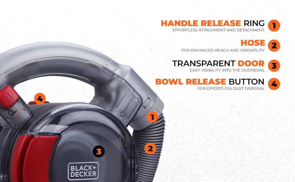 مكنسة كهربائية محمولة بلاك اند ديكر ، 12 فولت ، 12.5 وات، خرطوم 5 أقدام ، رمادي*أحمر،PD1200AV (بضمان أنسيا)