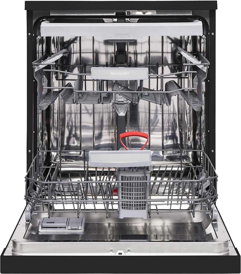 غسالة أطباق شارب، 60 سم، 14 فرد، انفرتر، 10 برامج، شاشة ديجيتال، أسود، QW-V1014A-BK