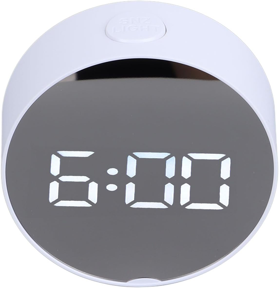 ساعة منبه مراة ديجيتال ، شاشة دائرية كبيرة ، ساعة ليد محمولة للمكتب ، أبيض ، 6506-6505