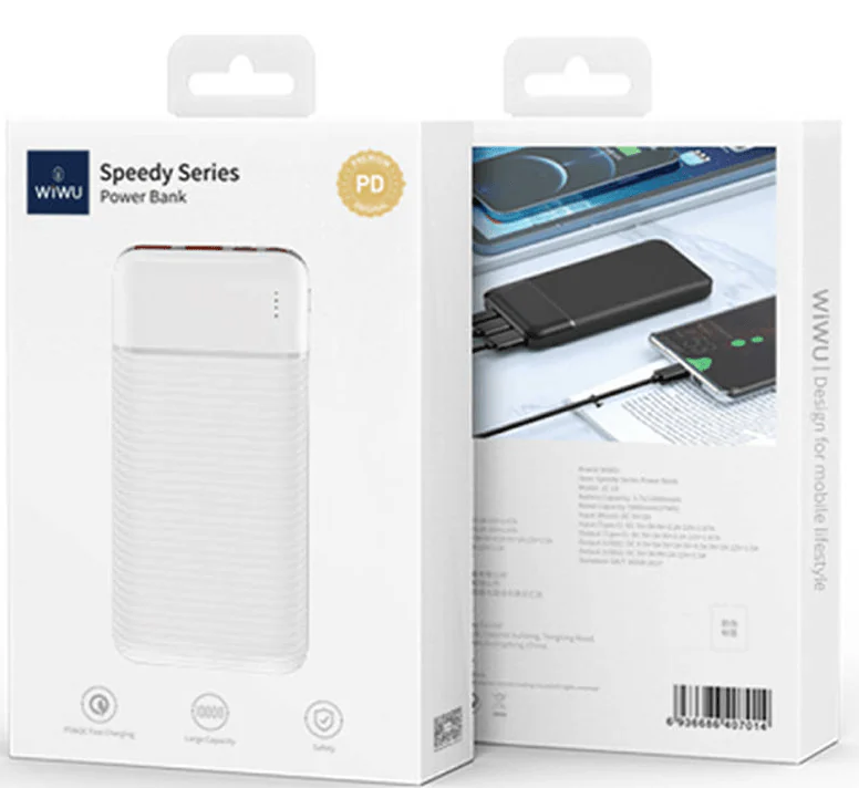 باور بانك ويوو سبيدي سيريس ، 10000 مللي أمبير، يدعم الشحن السريع  ،12 فولت، 3 منافذ، أبيض، JC-19