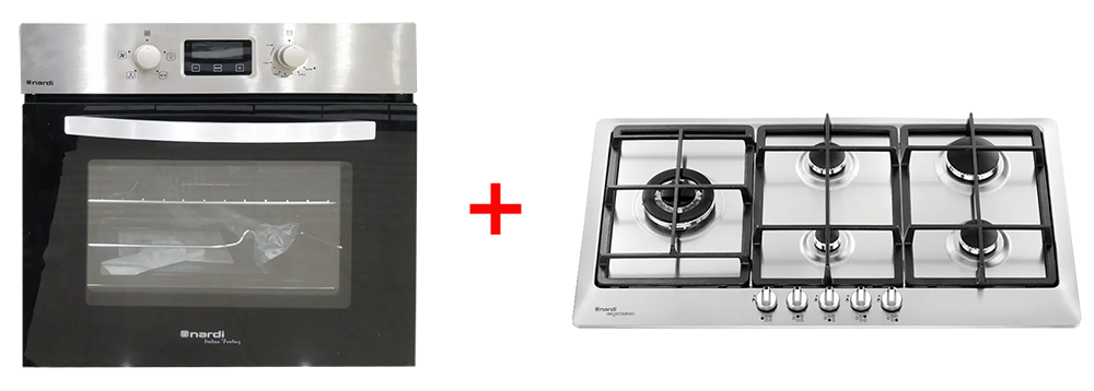 عرض مسطح بلت ان ناردى ، مقاس 90 سم ، 5 شعلة ، سيلفر ، ( VG95EAVX ) +  فرن بلت ان ناردى غاز ، مقاس 60 سم ، 67 لتر ، سيلفر ، ( FGX06XN )