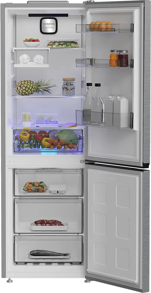ثلاجة هيتاشي نوفروست، 316 لتر، 2 باب، فريزر سفلي، شاشة ديجيتال، انفرتر، فضى، R-B367EY2R