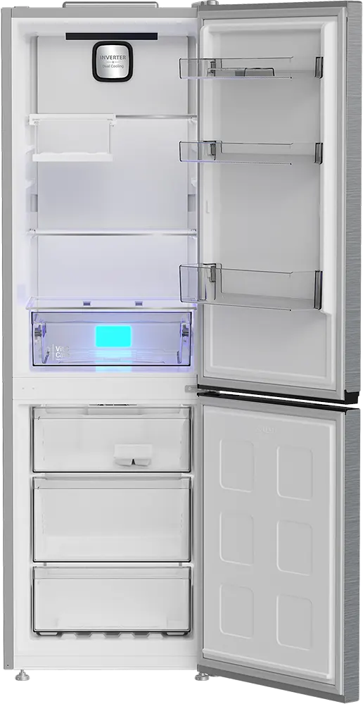 ثلاجة هيتاشي نوفروست، 316 لتر، 2 باب، فريزر سفلي، شاشة ديجيتال، انفرتر، فضى، R-B367EY2R