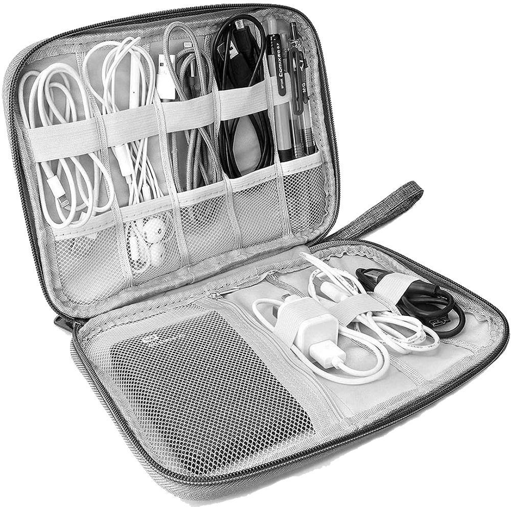 شنطة تنظيم شواحن واكسسوارات الكترونية، رمادي