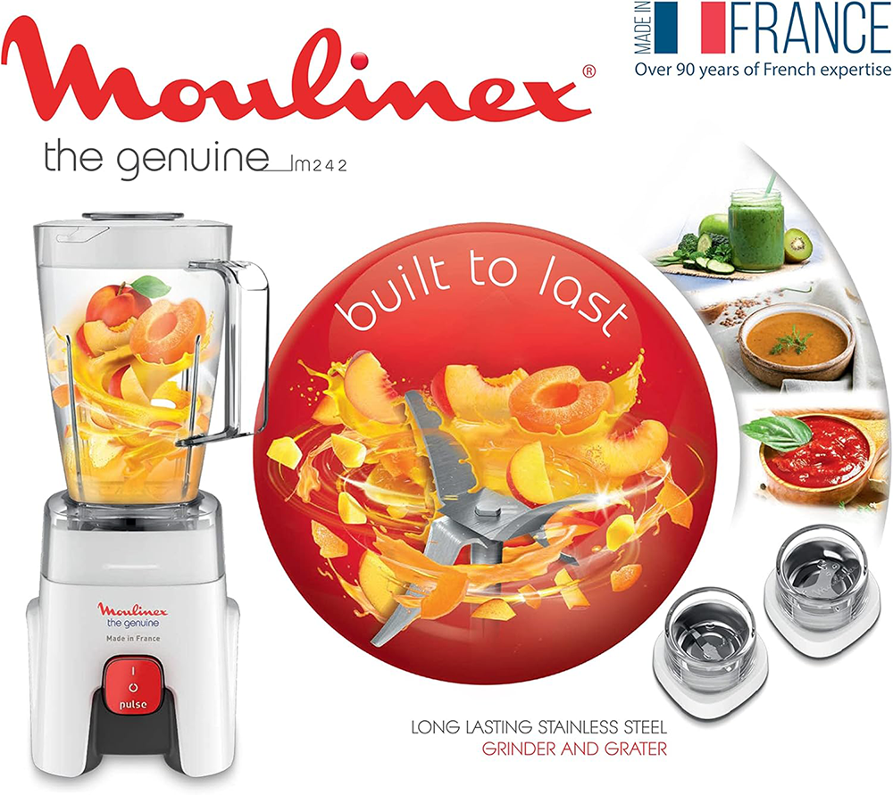 خلاط كهربائي مولينكس، 500 وات ، 1.75 لتر، مطحنة و مبشرة، أبيض، LM242B25