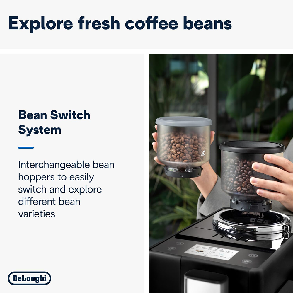 ماكينة تحضير القهوة والإسبريسو ديلونجي ريفيليا صناعة روماني، 1450 وات، 1.4 لتر، شاشة لمس 3.5 بوصة، أسود، EXAM440.55.B ( ضمان راية )