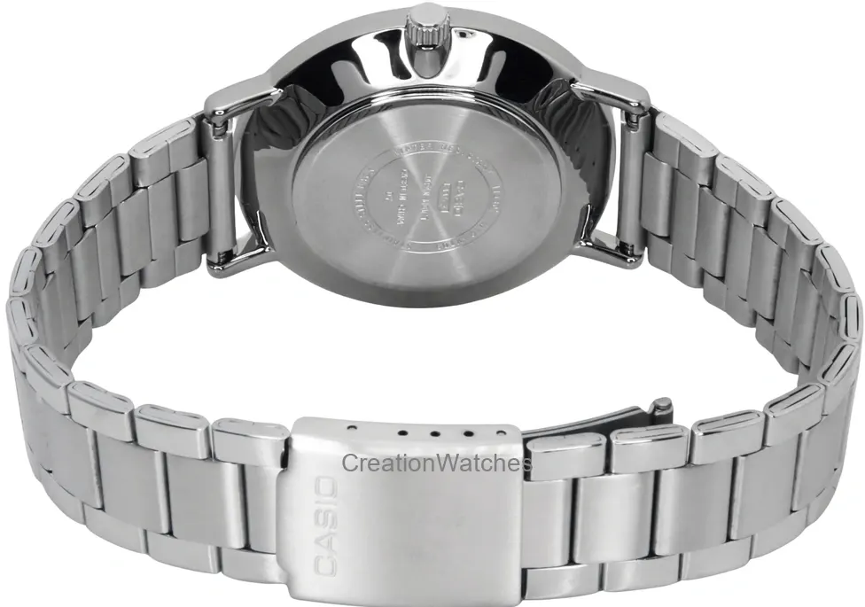 ساعة كاسيو للرجال، مينا ابيض، عقارب دائرية، سوار ستانلس ستيل فضي، ساعة يد تناظرية، فضي، MTP-VT03D-7B