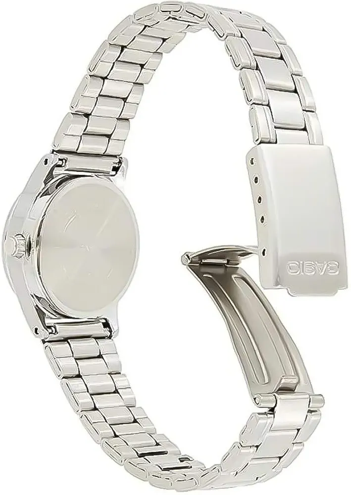 ساعة كاسيو للنساء، مينا ابيض ، عقارب دائرية ، سوار ستانلس ستيل فضي ، ساعة يد تناظرية ، فضي، LTP-V006D-7BUDF