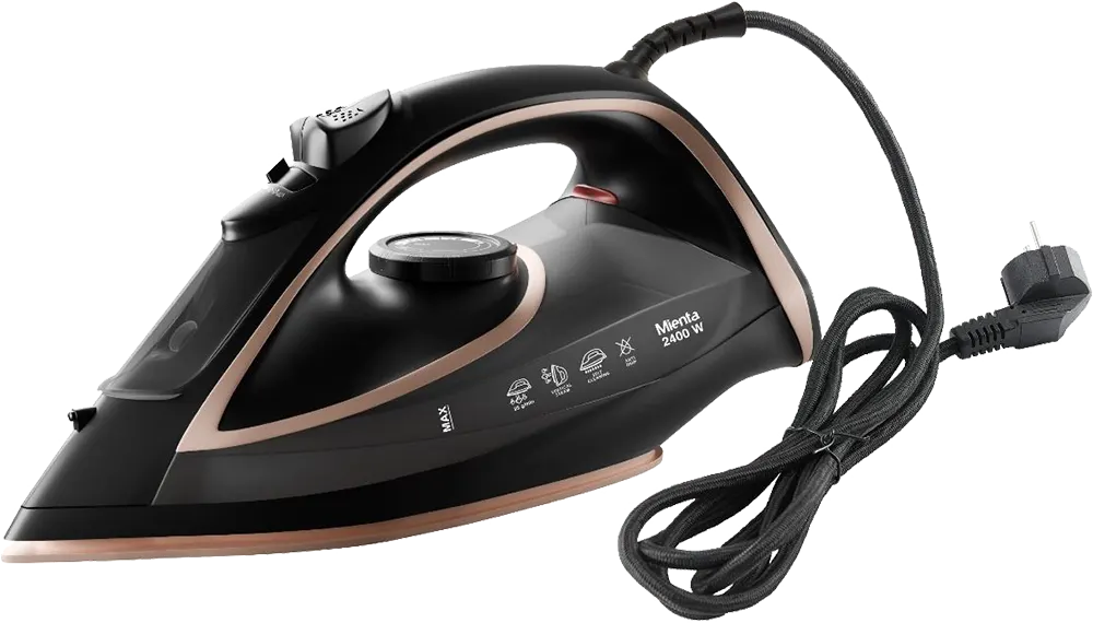 مكواه ملابس بخار ميانتا 2400 وات، قاعدة سيراميك، اسود * ذهبى، موديل SI181640A