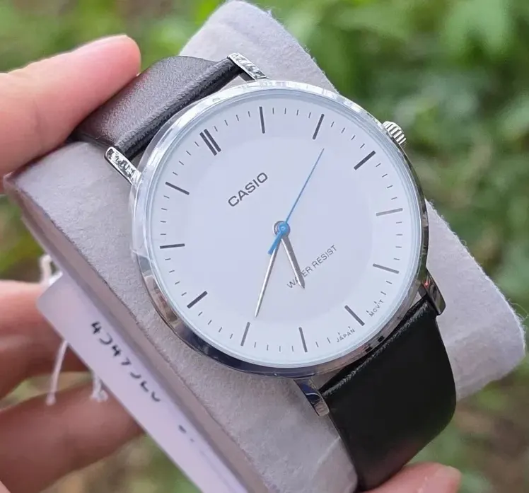 ساعه كاسيو رجالي، عقارب سوار جلد ، اسود , MTP-VT04L-7E