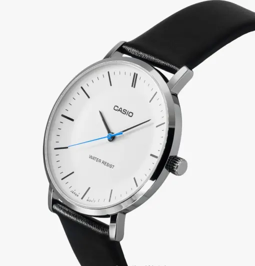 ساعه كاسيو رجالي، عقارب سوار جلد ، اسود , MTP-VT04L-7E