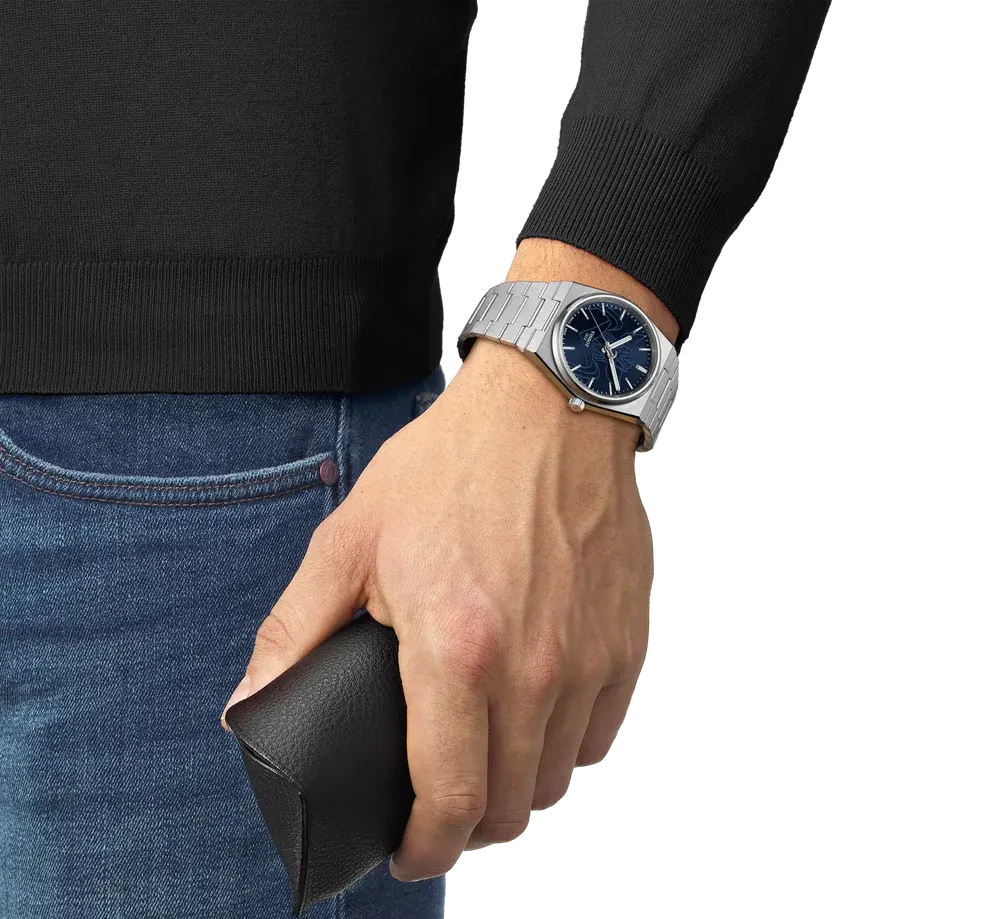 ساعة تيسوت للرجال، مينا ازرق، عقارب دائرية، سوار ستانلس ستيل فضي ، ساعة يد تناظرية، فضي، T137.407.11.041.02