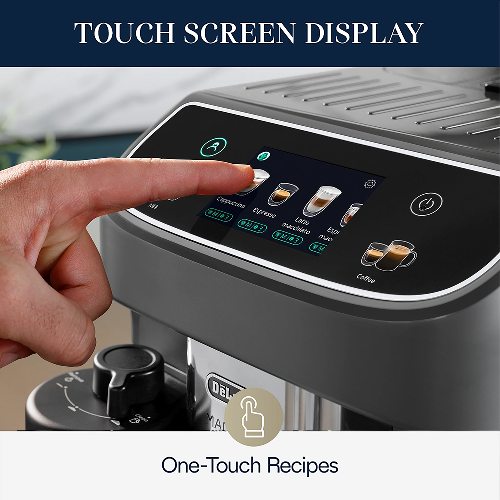 ماكينة تحضير القهوة والإسبريسو ديلونجي ماجنيفكا بلس صناعة روماني، 1450 وات، 1.9 لتر، شاشة تحكم لمس، رمادي، ECAM320.61.G ( ضمان راية )