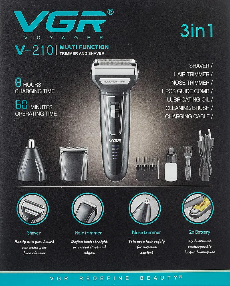 ماكينة حلاقة كهربائية للرجال في جي ار، أسود، V -210